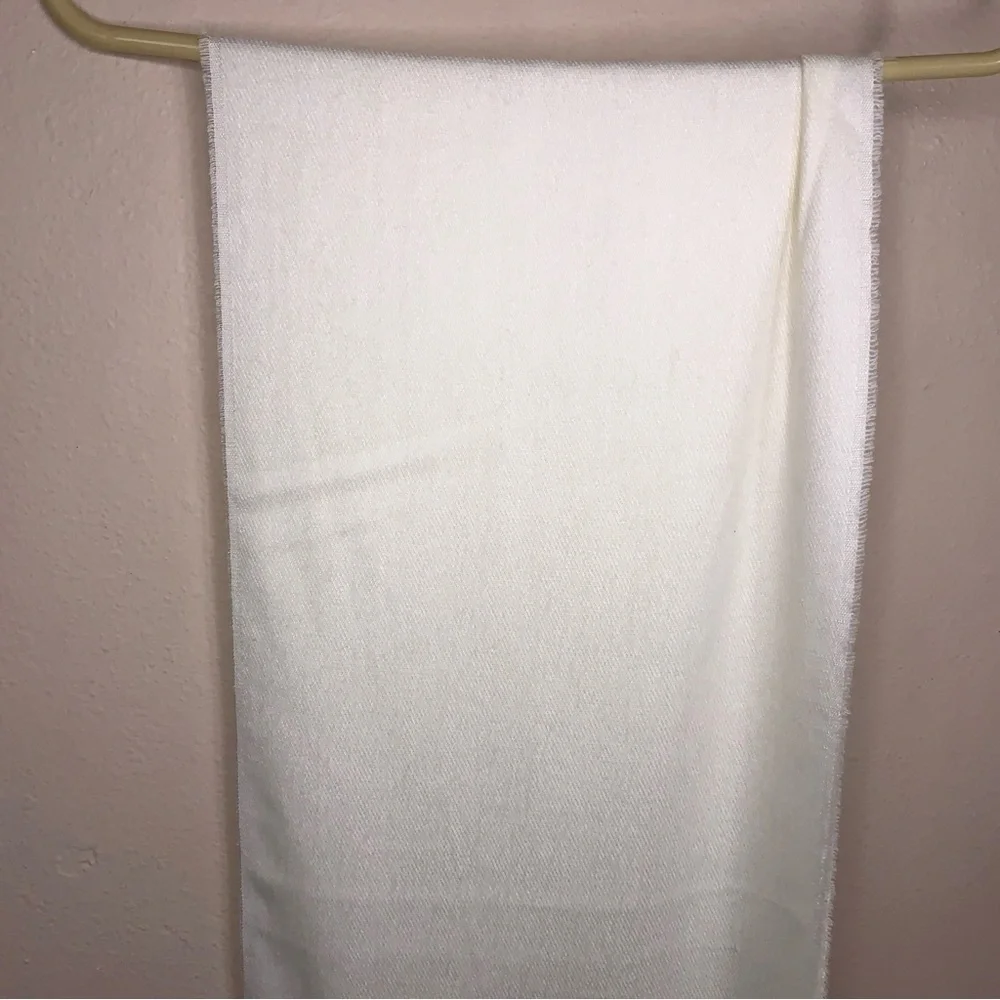 Soft Ivory Knit Scarf With Fringe Unisex Neutral